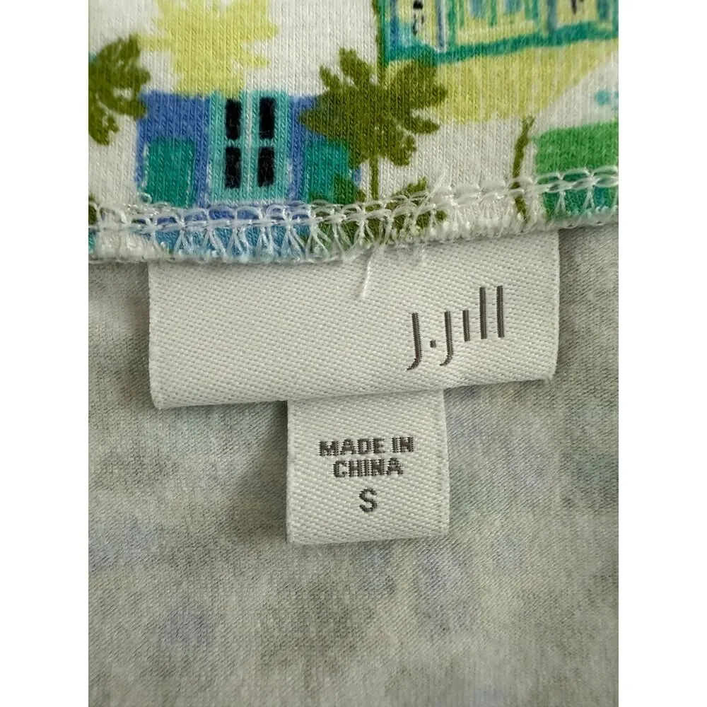 J Jill Pull On Skirt Cotton Modal Tropical Houses Palm Trees Print Women's S